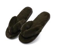 VENYAA Women's Plush Flip flops with Clipped Feet,Faux Fur Open Toe Memory Foam Slipper for Plush Comfortable Warm Non Slip Indoor Outdoor Home(Size:EU 36/37,Color:Military green)