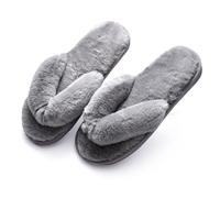 VENYAA Women's Plush Flip flops with Clipped Feet,Faux Fur Open Toe Memory Foam Slipper for Plush Comfortable Warm Non Slip Indoor Outdoor Home(Size:EU 36/37,Color:/Grey)