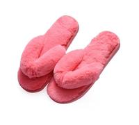 VENYAA Women's Plush Flip flops with Clipped Feet,Faux Fur Open Toe Memory Foam Slipper for Plush Comfortable Warm Non Slip Indoor Outdoor Home(Size:EU 38/39,Color:Light red)