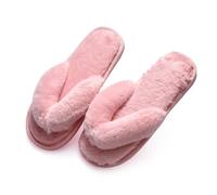 VENYAA Women's Plush Flip flops with Clipped Feet,Faux Fur Open Toe Memory Foam Slipper for Plush Comfortable Warm Non Slip Indoor Outdoor Home(Size:EU 36/37,Color:Pink)