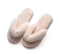 VENYAA Women's Plush Flip flops with Clipped Feet,Faux Fur Open Toe Memory Foam Slipper for Plush Comfortable Warm Non Slip Indoor Outdoor Home(Size:EU 40/41,Color:Yellow)