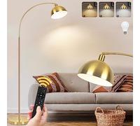 VenzBlomia 【Upgraded Arc Floor Lamps for Living Room - Stepless Dimmable Gold Tall Lamp with Remote Control & Color Temperature 9W LED Bulb, Over Couch Arched Reading Standing Lamp for Bedroom Brass