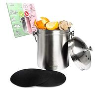 VeoHome Kitchen Compost Bin Stainless Steel without odours (active filters included) - Tabletop Compost Bin for Organic Waste Peelings