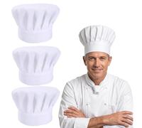 VEOIRXU 3 Pieces Kids White Chef Hats Elastic Cotton for Cooking, Baking, Party, School, Home (White)