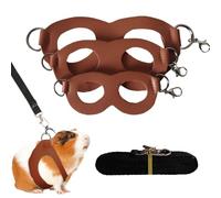 VEOIRXU Beard Dragon Harness Set 3 Sizes Adjustable Lizard Training Walking Leather Vest Escape Proof Traction Rope for Outdoor Small Reptiles Animals Squirrel (Brown)