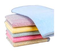 VEOIRXU Set of 6 Double-Sided Tea Towels with Microfibre + Wire Dish Cloth Set Microfibre Cleaning Cloth for Kitchen Bathroom Scratch-Free Reusable Washable 20 x 20 cm (3 Colours)