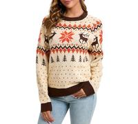 VEOMRI LUKCH Christmas Jumper Women Thick Knit Sweater Snowflake Reindeer Festive Long Sleeve Pullover UK Apricot L