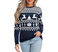 VEOMRI LUKCH Womens Classic Fair Isle Sweater Snowflake Reindeer Crewneck Long Sleeve Christmas Pullover UK Navy Blue 2XL