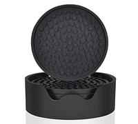 VEOTORE 6-Piece Black Silicone Coaster Set with Storage Holder - Versatile, Non-Slip Drink Mats for Home & Outdoor Use, Protects Against Heat & Spills, Easy to Clean, Fits All Cup Types