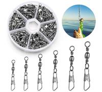 VEPEPE 100 Pcs Fishing Swivels and Clips Stainless Steel Safety Swivels Fishing Tackle Quick Change Snap Swivel 6 Sizes 6# 7# 8# 10# 12# 14# for Saltwater Freshwater Fishings