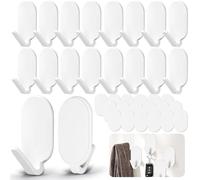 VEPEPE 18 Pcs Sticky Self Adhesive Hooks, 3M Extra Strong Waterproof Plastic Wall Hooks, No Nails Stick on for Hanging Keys, Towels, Bathroom Kitchen Use (White)