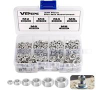VEPEPE 230 Pcs Metric Hex Full Nut Set, Stainless Steel M2 M3 M4 M5 M6 M8 Hexagonal Nuts, Quality Assorted for Screw Bolt, Coarse Thread Lock Nuts for Fastening