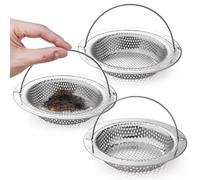 VEPEPE 3 Pcs Kitchen Sink Strainer with 3 Brush,Stainless Steel 90 Hole Sink Sieve Inner Diameter 8cm with Handle, Sink Plug Strainer for Kitchen Food Debris & Bathroom Hair Catcher for Shower Drain