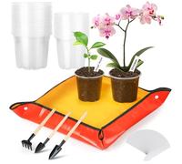 VEPEPE 35 Clear Plastic Plant Pots, Transparent Nursery Orchid Pots, with 1x Gardening Mat, 20x Plant Labels & 3x Mini Shovels for Repotting Indoor Plants 9cm 10cm