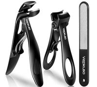 Vepkuso Nail Clippers for Seniors, Wide Jaw Fingernail Clippers and Angled Head Toenail Clippers for Thick Nail, Stainless Steel Professional Nail Cutter with File for Men, Women&Pregnant，Black