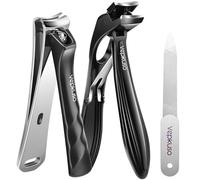 Vepkuso Toenail Clippers&Nail Clippers for Seniors Thick Nails - Professional Nail Clippers Set for Men/Women, Manicure Kit with Angled Head, Stainless Steel Toe Nail Cutter & File (Black(BC))