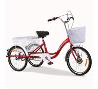 Vepnby Adult Tricycle, 3 Wheel Cargo Bike, Three Wheel Bike with Basket for Men Women Seniors Shopping Cycling Pedalling(Red)