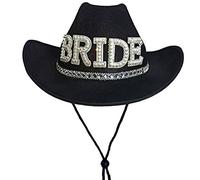 vepoty Bride Cowgirl Hat Wide Brim Panama Cap Glitter Bachelorette Party Hat Bridal Wedding Cowboy Hat with Drawstring