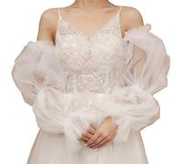 vepoty Detachable Elastic Sleeves Bride Wedding Arm Cover Lace Mesh Semi Sheer Puffy Sleeves Dress Costume Accessory
