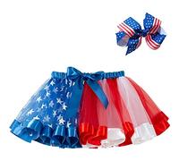 vepoty Kids Toddler Girls Skirt with Bowknot American Flag Pattern Star Striped Tulle Skirt 4th of July Dress Outfits