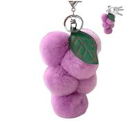 vepoty Lovely Grape Pom Poms Keychains Fluffy Pompoms Keychain Rex Rabbit Pompoms Keyring Car Key Chain Pendant Accessories