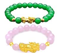 vepoty Natural Stone Beads Bracelets 2pcs Pixiu Wealth Luck Beaded Bracelets Feng Shui Bracelets Elastic Bracelets for Men Women