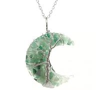 vepoty Natural Stone Pendant Charm Tree Pattern Wrapped Moon Pendant Pendants Crystal Pendant for Diy Jewelry Making