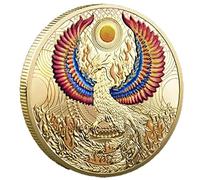 vepoty Phoenix Zodiac Commemorative Coin Colored Wings Flame Bird Bagua Tai Chinese Culture Home Craft Collectible