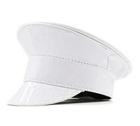 vepoty PU Leather Sailor Hat Solid Color Flat Top Hat Fashion Military Hat Cosplay Show Cool Hat Women Cap White