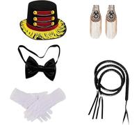 vepoty Ringmaster Roleplay Accessories Kit Includes Hat Tassel Epaulettes Tie Gloves Leather Whip for Magic Performance