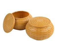 Vepoty Rustic Classic Round Lidded Chess Piece and Go Game Stone Storage Box, 2pcs Plastic Woven Box, 5.51*3.54inch