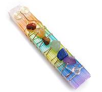vepoty Seven Chakra Stone Irregular Aura Selenite Stick Wand Wire Wrapped 7 Chakra Yoga Stones Strips Meditation Ornamnent