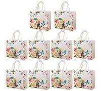 vepoty Shopping Bag 10pcs Floral Butterfly Print Grocery Bag Reusable Tote Bag Non-woven Fabric Eco Bag Portable Handbag with Handle