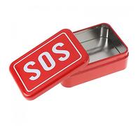 vepoty Sos Pattern Small Rectangular Empty Box Metal Tin Storage Box with Lid Portable Survival Emergency Storage Box