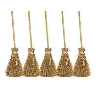vepoty Tiny Brooms 5pcs Artificial Mini Broomsticks Dollhouse Broom Props Mini Straw Broom for Fairy Micro Landscape Décor