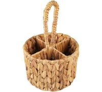 vepoty Wicker Flatware Basket Divided Utensil Caddy Kitchen Flatware Organiser Rattan Storage Box for Storing Forks Knives Spoons