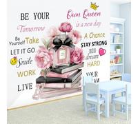 VePret Flower Books Insparational Wall Decals Peel and Stick, Girl Queen Motivational Wall Stickers & Murals, Removable Home Decor Art for Bedroom Living Room Classroom Office
