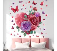 VePret Heart Flowers Wall Decals Peel and Stick, Large Floral Roses Butterflies Wall Stickers & Murals, Removable Home Decor Art for Bedroom Living Room Classroom Office