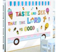 VePret Kawaii Ice Cream Truck Wall Decals Peel and Stick, Taste and See That The Lord is Good Wall Stickers & Murals, Removable Home Decor Art for Bedroom Living Room Classroom Office