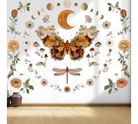 VePret Large Boho Butterfly Wall Decals - Peel and Stick Removable Mandala Style with Flowers, Sun & Moon, Vintage Botanical Wall Art for Bedroom, Nursery, Living Room, Dorm & Office