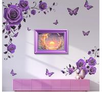 VePret Purple Floral Wall Decals - Peel and Stick Roses & Butterflies, Self-Adhesive Vintage Flower Art for Bedroom, Nursery, Living Room