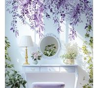 VePret Purple Plants Leaves Wall Decals Peel and Stick, Large Floral Flower Leaf Vinyl Wall Stickers, Removable Vine Home Decor Art for Bedroom Living Room Classroom Office