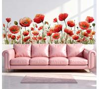 VePret Red Poppy Wall Decals - Watercolor Floral Removable Decal with Buds & Leaves, Self-Adhesive Botanical Art for Bedroom, Nursery, Living Room