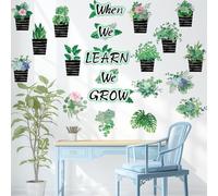 VePret Succulent Potted Plants Wall Decals Peel and Stick, We Learn We Grow Positive Wall Stickers & Murals, Removable Home Decor Art for Bedroom Living Room Classroom Office