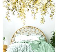 VePret Yellow Plants Leaves Wall Decals Peel and Stick, Large Floral Flower Leaf Vinyl Wall Stickers, Removable Vine Home Decor Art for Bedroom Living Room Classroom Office