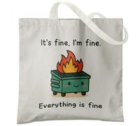 Veqzc It's Fine I'm Fine Everything's Fine Funny Dumpster Fire Tote Bag, Funny Sarcastic Office Gifts for Coworkers, Work Humor Gifts Canvas Tote Bags for Women, Reusable Grocery Shopping Bag