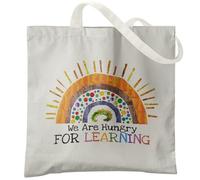 Veqzc We Are Hungry For Learning Canvas Tote Bag,Rainbow Caterpillar Totes Bag,Colorful Canvas Bag For Shopping Market Work,Women Reusable Canvas Tote Bag, White, One Size