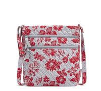 Vera Bradley Unisex's Cotton Collegiate Triple Zip Hipster Crossbody Purse (Multiple Teams Available), Gray/Red Rain Garden, One Size