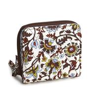 Vera Bradley Women's Cotton Small Zip-Around Wallet, Marrakesh Vines Cream, One Size