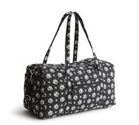 Vera Bradley Women's Premium Cotton Large Travel Duffel Bag, Silver and Black Bandana Paisley, One Size